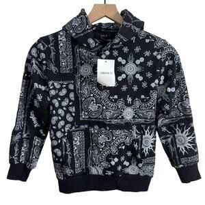Forever 21 Hot Wheels Black & White Paisley Hoodie Sweatshirt Size 7/8 New